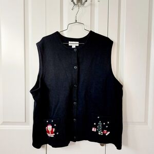Button Santa Christmas Sweater Vest 3X Christopher‎ & Banks y2k 2000s